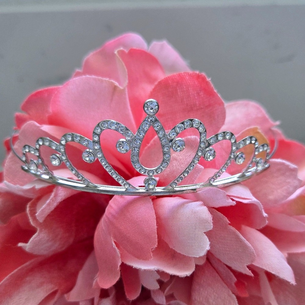 Silver Tone Dainty Rhinestone Tiara Headband Scroll Crystal Princess Crown